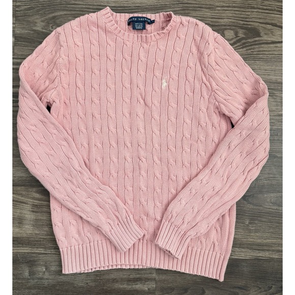 Ralph Lauren Women's Pink Long Sleeve Pullover Cable Knit Sweater Large - Picture 1 of 12